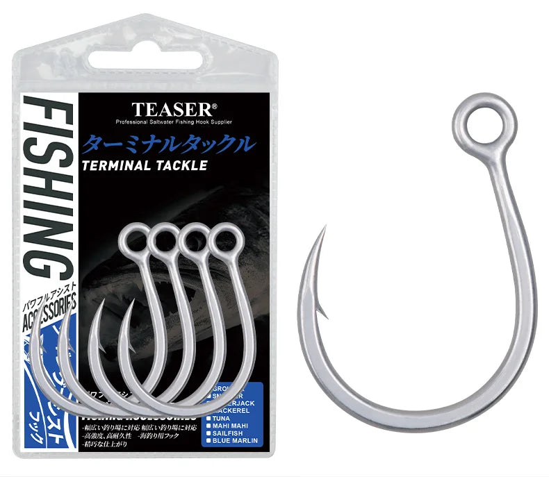 TEASER 8091 5X DIABLO Saltwater Popper Fishing Hook 2/0 3/0 4/0 5/0 7/0 Super Rust-proof Fishing Inline Single Heavy Hook