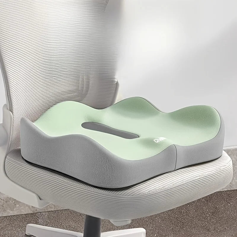 1pc Memory Foam Seat Cushion - 3D Ergonomic Support| Light Green & Grey, Washable Polyester, Car/Office Essentials