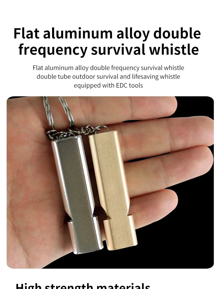 Flat Aluminum Alloy Dual Frequency Survival Whistle Double Tube Outdoor Survival Survival Whistle Equipment Equipped EDC Tool