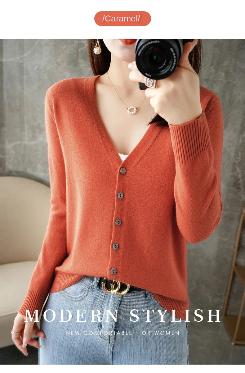 2024 New V-Neck Temperament Small Fragrant Wind Women Loose Sweater Sweater All Sweater Coat Special Offer Cardigan ZHI D035