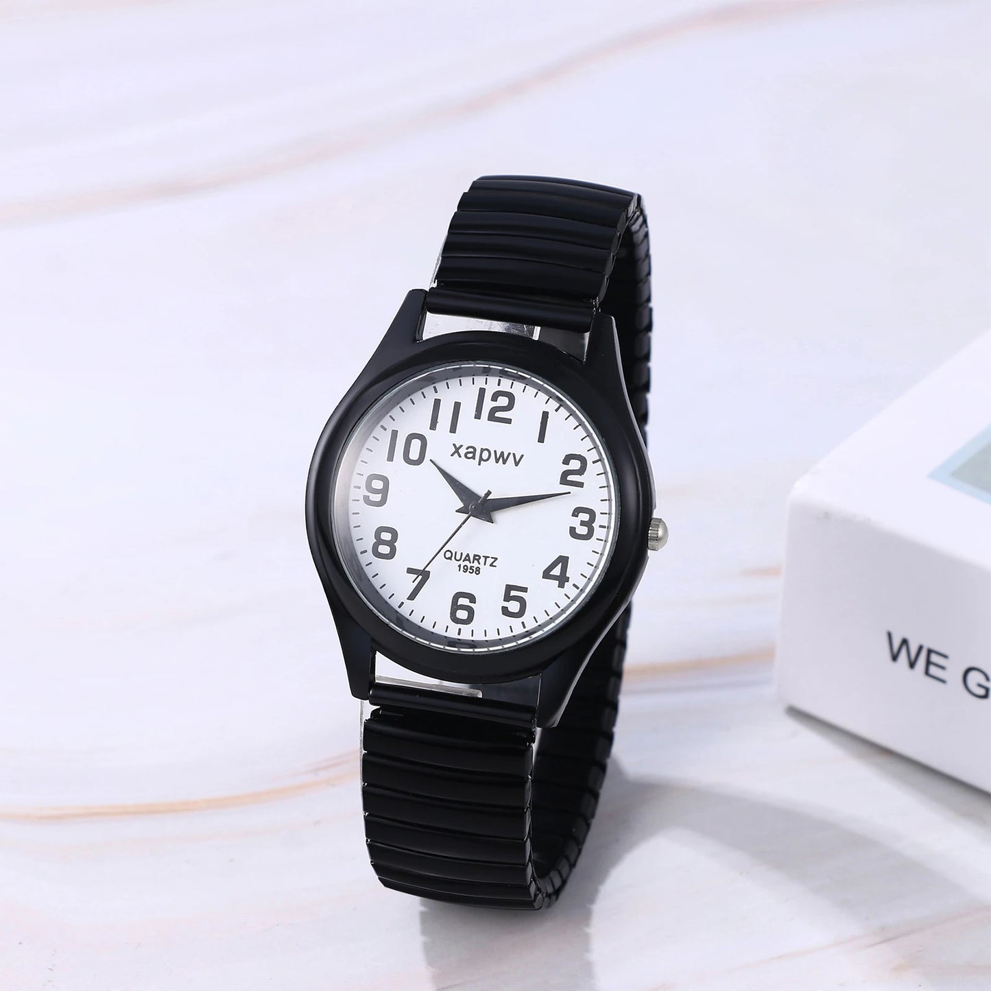 Elastic Strap Watch for Men Couples Clear and Easy Read Large Black Digital Hard Steel Strap Waterproof