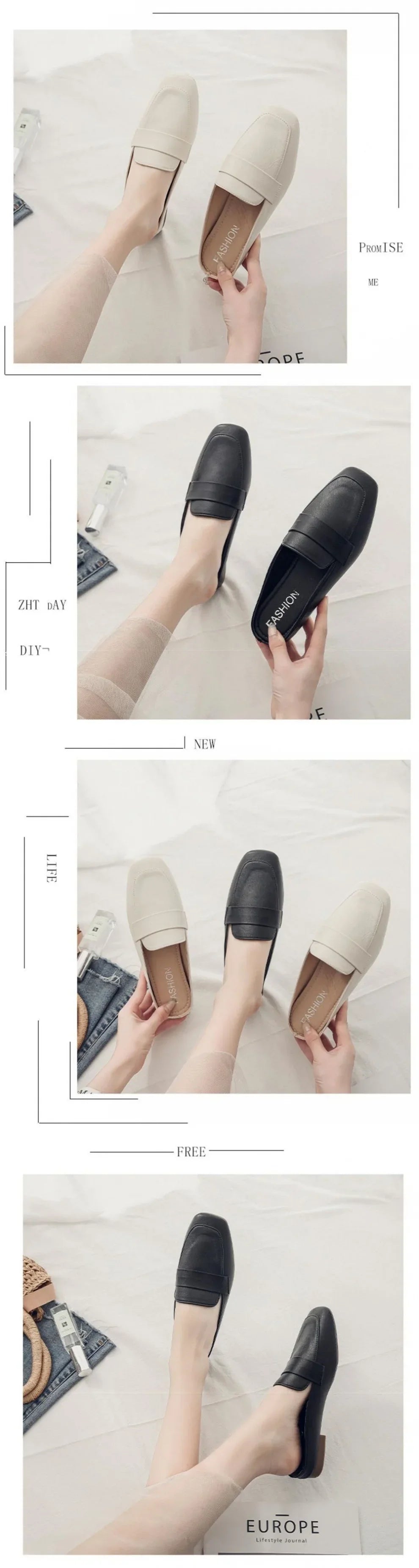 Baotou Half Slippers Women 2024 New Fashion Flat Soft Leather Slip-on Lazy Soft Sole Flat Shoes Zapatos Mujer   Women Shoes