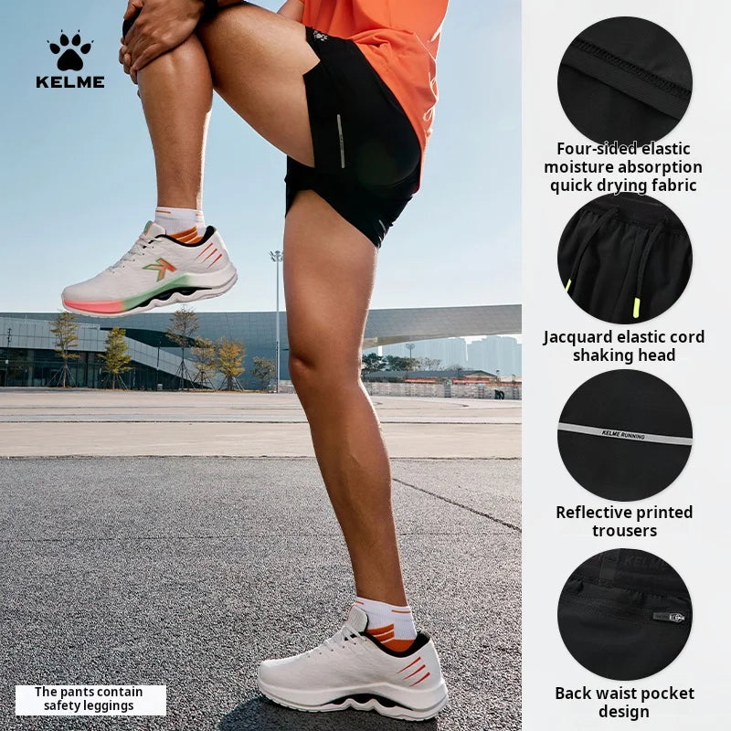 Kelme Men's Running Shorts Moisture Wicking Quick-drying Pants Marathon Training Shorts Outdoor Sports Woven Shorts