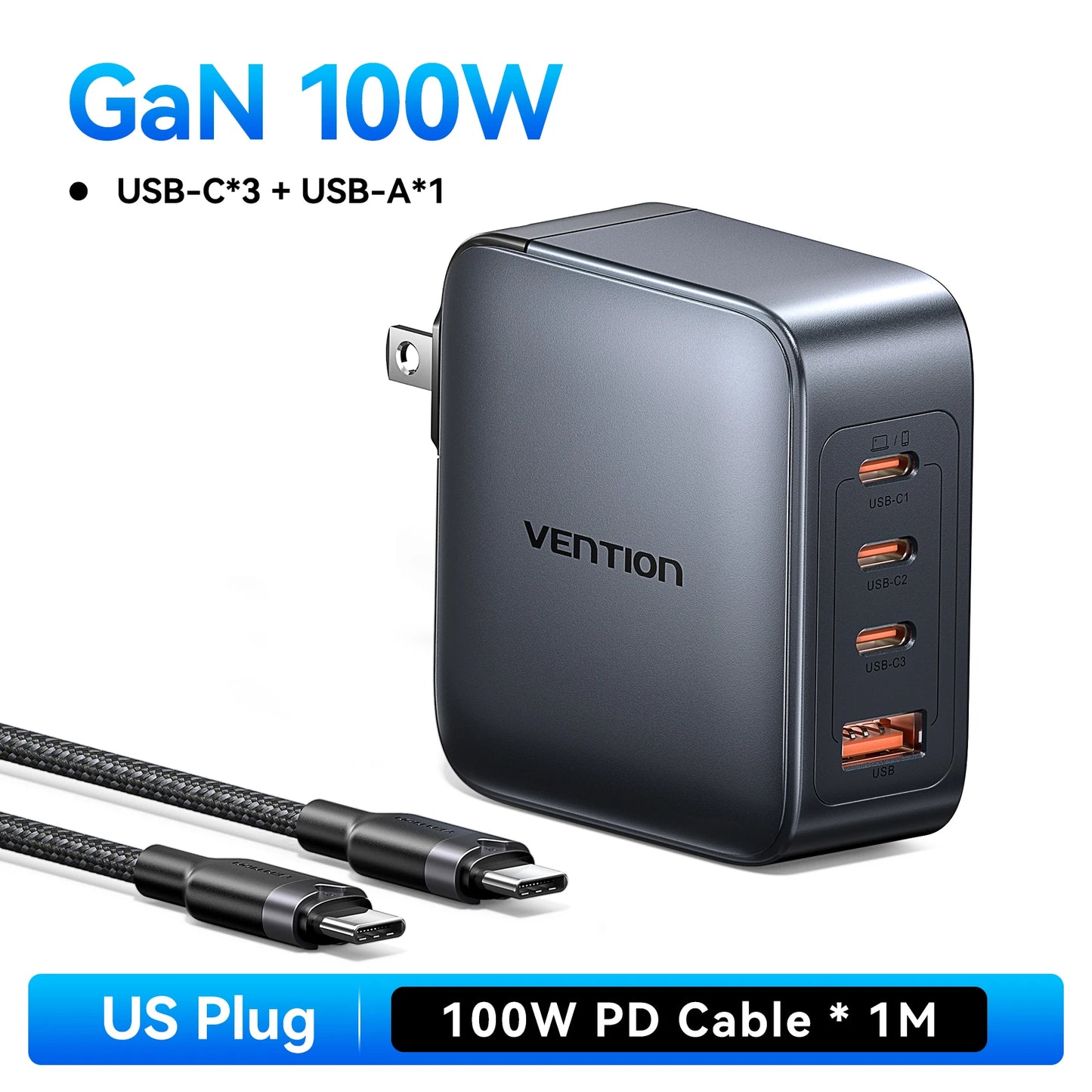 Vention USB Charger 100W GaN Charge for iPhone 16 15 14 PD Fast Charging for iPad Xiaomi Samsung USB Type C Mobile Phone Charger