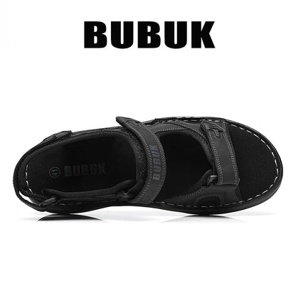 First-Layer Cowhide Men Open-Toe Sandals Non-Slip Outdoor Casual Shoes