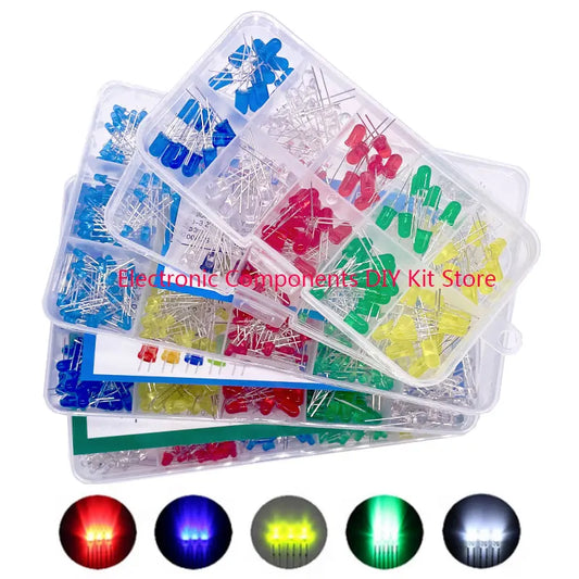 100/300/500PCS 3MM 5MM Light Emitting Diode Electronic Kit Box F3 F5 LED Diode Various Kits White Green Red Blue Yellow