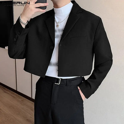 Men Blazer Solid Color Lapel Long Sleeve Single Button Polyester S-5XL Black