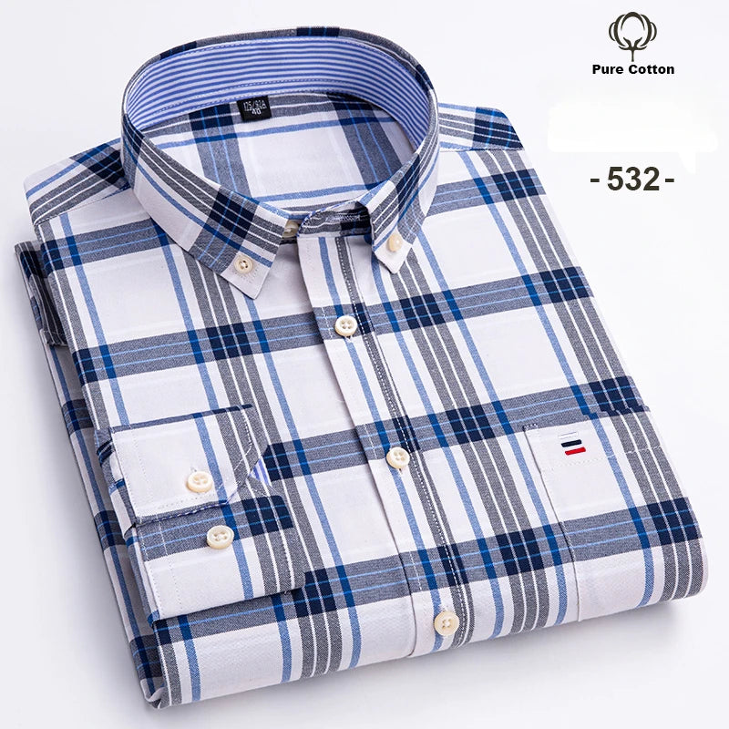 Fashion over size 7XL long-sleeve shirts for men 100%cotton Oxford slim fit plain shirt soft casual elegants designer clothes