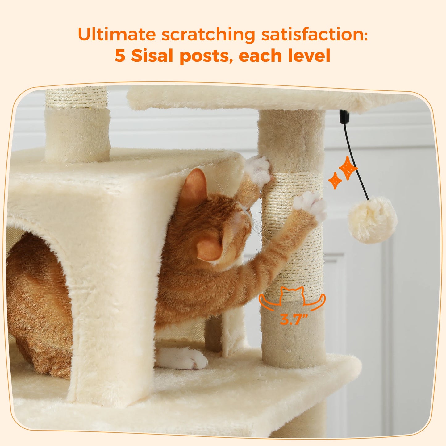 Spacious Cat Tree Tower with Hammocks and Scratching Posts