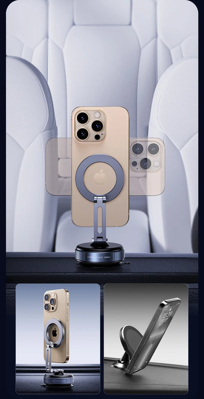 Aluminium Magnetic Car Phone Holder With Vacuum Mount And 360 Degree Rotation