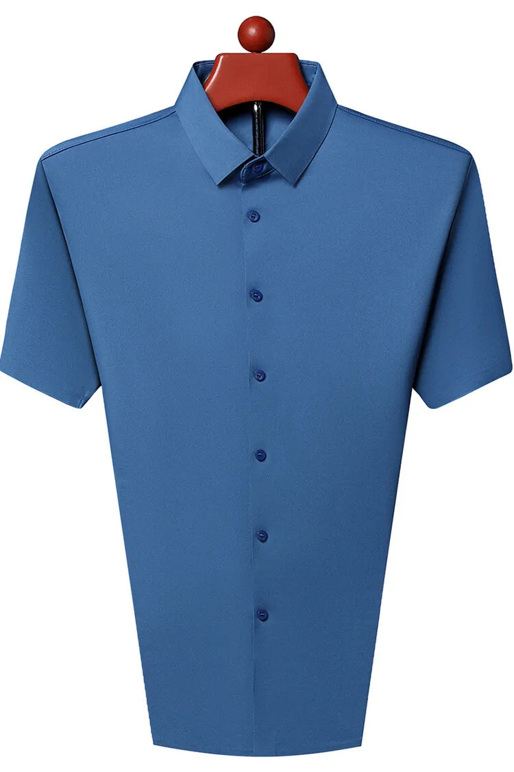 Men's Ultra Stretch Short Sleeve Shirt Business Casual  Breathable Stretchable Abrasion-Resistant Solid Color Short Sleeve Shirt