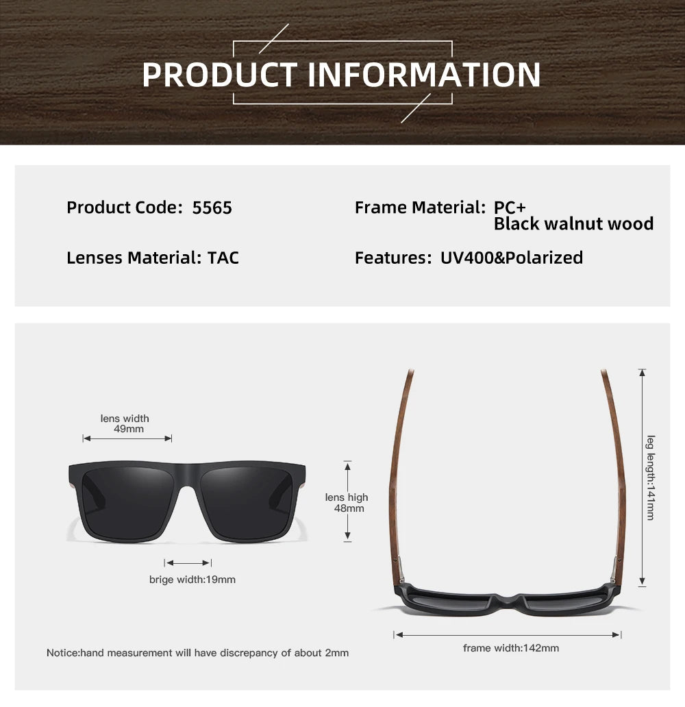 GM New Arrivals Black Wooden Polarized Sunglasses for Men Bamboo Sunglasses Red UV400 Lenses Fashion Driving Shades S5565