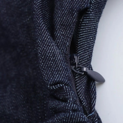 Denim Midi Dress For Women With Lapel And Side Zipper