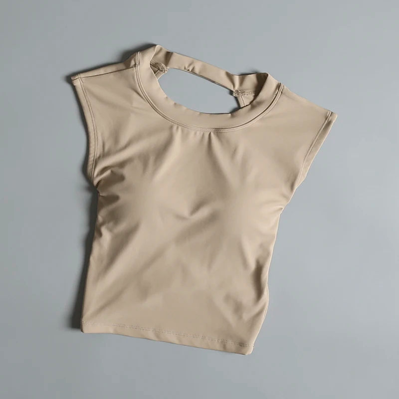 Sexy Short Backless Fixed Chest Pad Sports T-shirt Vest Women's Tight Fitting Quick Drying Slimming Yoga Suit Top Clothing