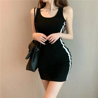Summer Women Sleeveless Spaghetti Strap Mini Sheath Dress Polyester Elastane