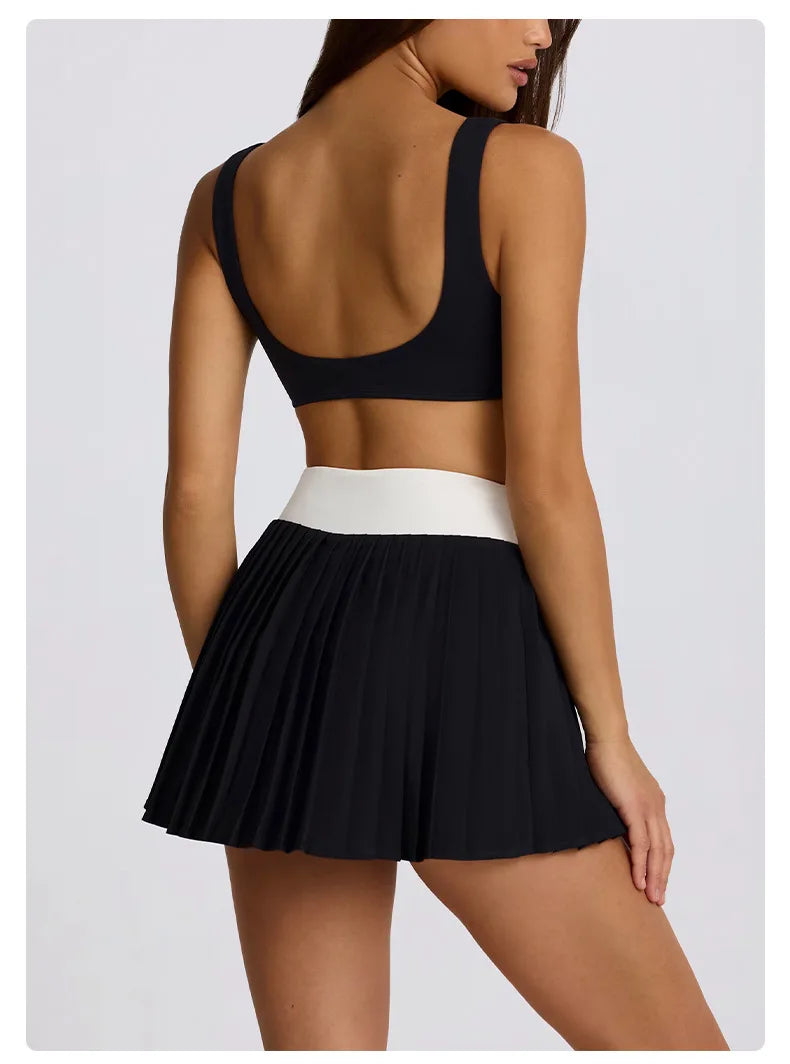 Women's High-Waisted Illusion Two-Piece Skort Quick-Dry Breathable Anti-Chafing Pleated Skirt for Running Gym Tennis