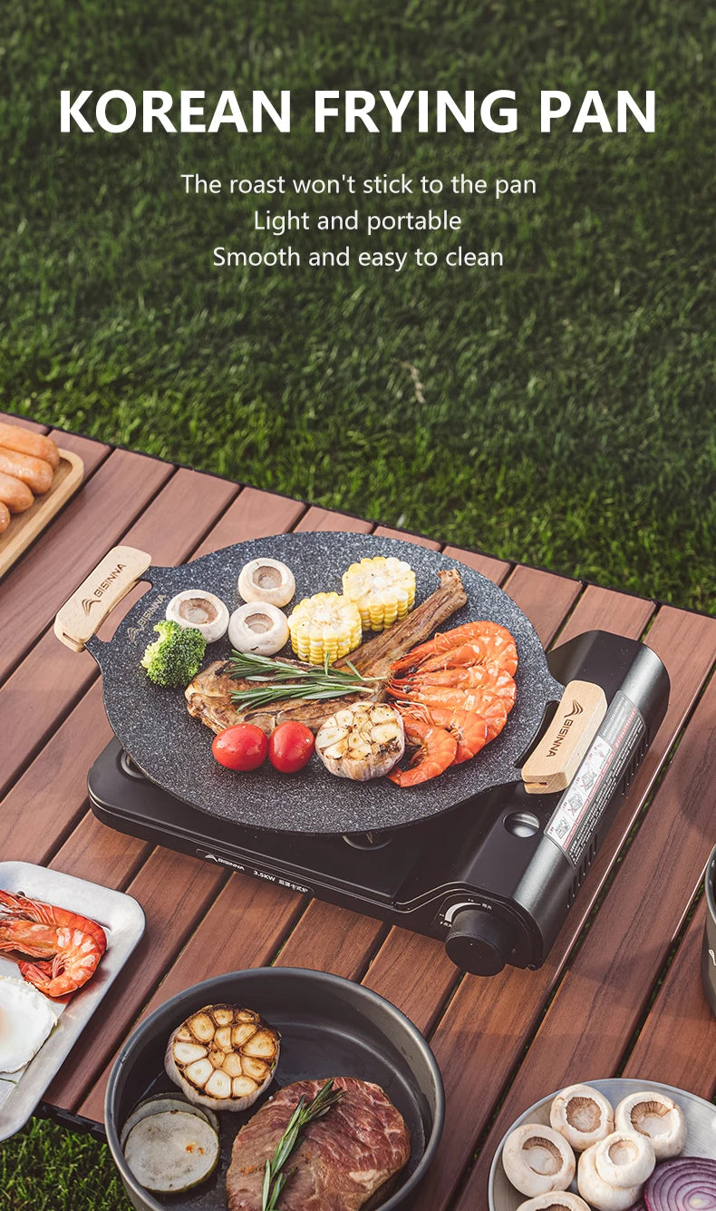 BISINNA 30CM Outdoor BBQ Grill Pan Non Stick Stovetop Baking Tray Korean Roastig Grill Plate Camping Equipment