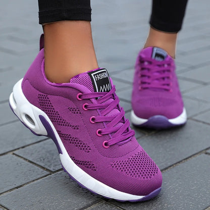 Women Mesh Breathable Platform Casual Sneakers Lace Up Running Shoes Rubber Sole
