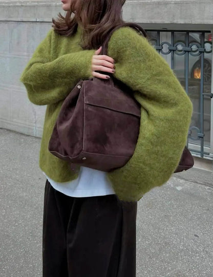 Womens O-Neck Knit Sweater Oversized Pullover Acrylic