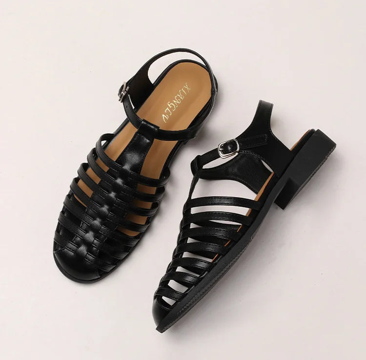 ZAROY Summer Cross Strap Flat Sandals Women Round Toe Ankle Buckle Hollow Casual Roman Sandalia Zapatos De Mujer сандали