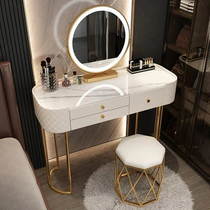 Makeup Dressing Table Mirror With Led Lighting And Storage White