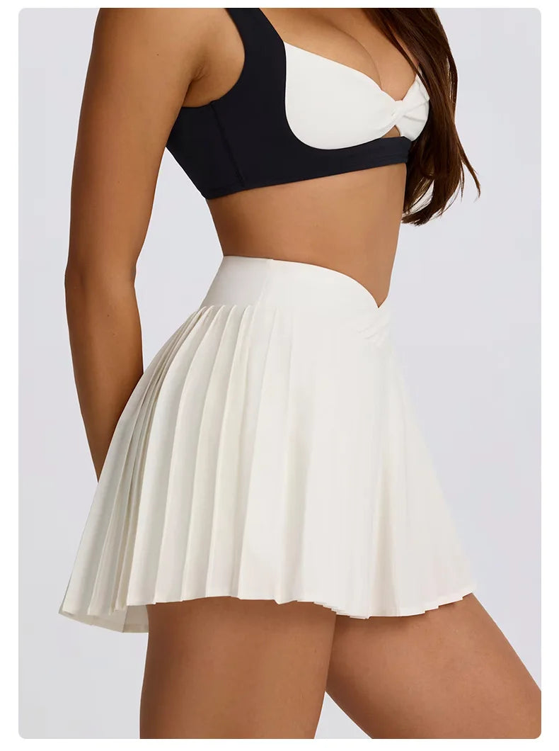 Women's High-Waisted Illusion Two-Piece Skort Quick-Dry Breathable Anti-Chafing Pleated Skirt for Running Gym Tennis