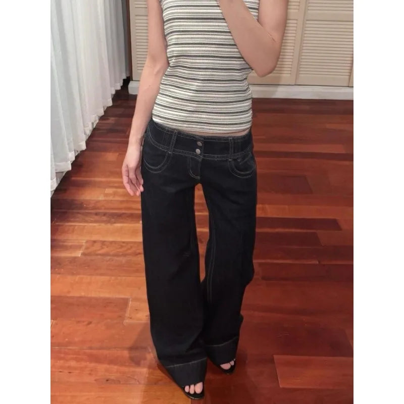 American Retro Low Waist Wide Leg Jeans Women's Summer Autumn Loose Drapey Tall Extended Length Hot Girls Wide Leg Pants