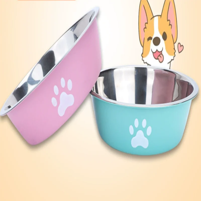 Large capacity stainless steel dog bowl anti-slip anti-rust dog water bowl pet feeder double-layer cat bowl suitable for puppies
