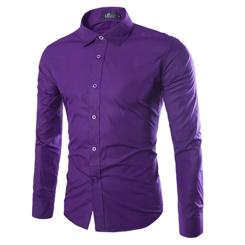14 Colors Solid Color Men's Fashionable Candy Color Shirt Men's Casual Long Sleeve Shirt for Men