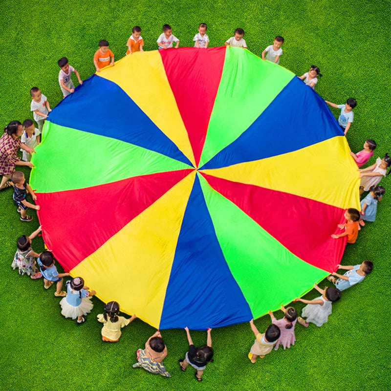 2M Diameter Children's Outdoor Team Game Prop Rainbow Parachute Toy Jumping Bag Bouncing Floor Mat School Multiplayer Game