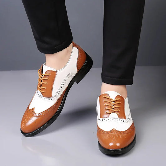 Mens Genuine Cowhide Leather Dress Shoes Lace Up Business Footwear