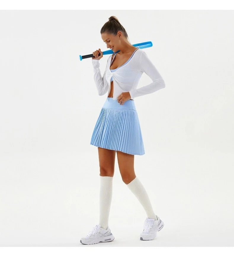 High Waist Women Tennis Pleated Skirt with Inner Lining High Waist Double Layer Design Sport Sexy Fitness Yoga Shorts Dancing