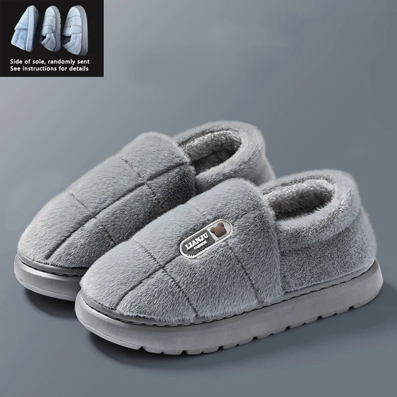 Men's Winter Cotton Slippers Plush Non Slip Indoor Shoes Size 50 51