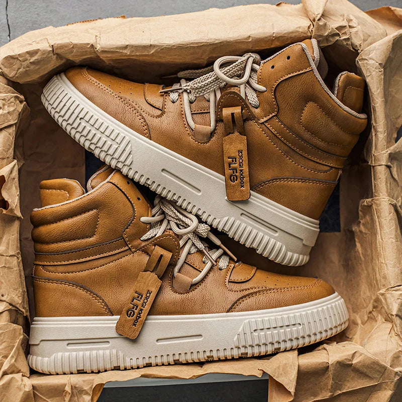 Leather Ankle Boots For Men Lace Up Non Slip Sole Winter Boots