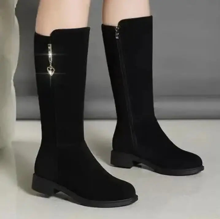 2025 New Women Warm Plush Snow Boots Casual Flat All-match Cotton Fashion Side Zipper Winter Shoes Thigh High Boot Botas Mujer