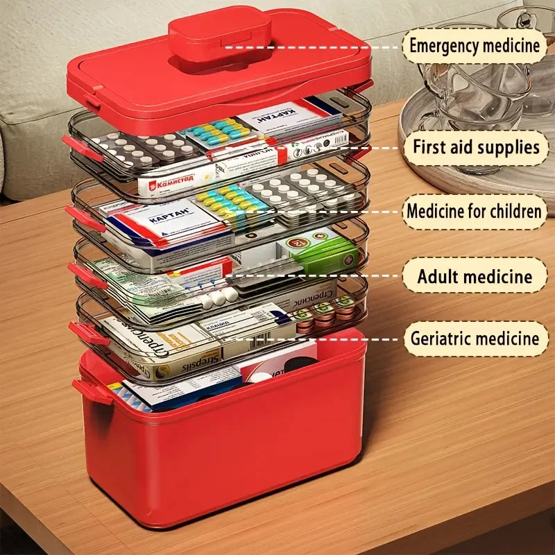 3-Layer Large Capacity Multi-Layered Durable Portable Storage Box, Medicine Box, Multi-Layered Storage Box for Home and Travel, Transparent Storage Box - Easy to Clean, Suitable for Organizing Medicine Boxes, Office Supplies,