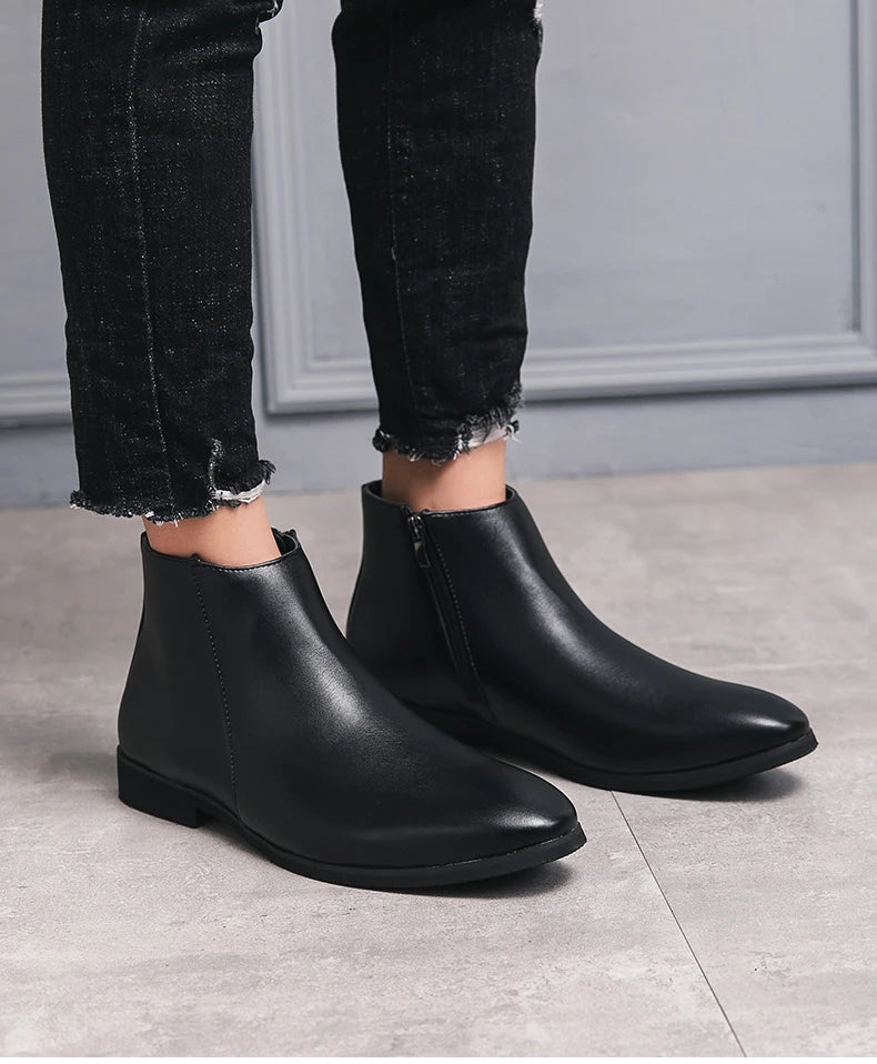 Riding Ankle Boots for Men Zip Closure PU Lining PU Insole