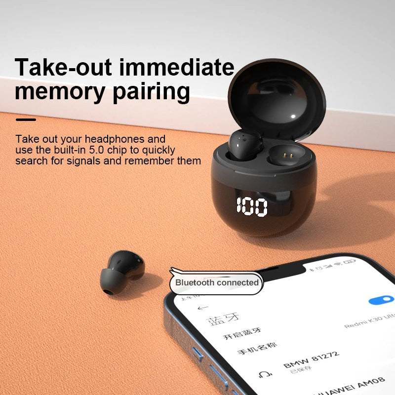 Invisible Headphones TWS Mini Earphones Wireless Bluetooth 5.3 Earbuds with Microphone Noise Reduction In-Ear Headset for Phone