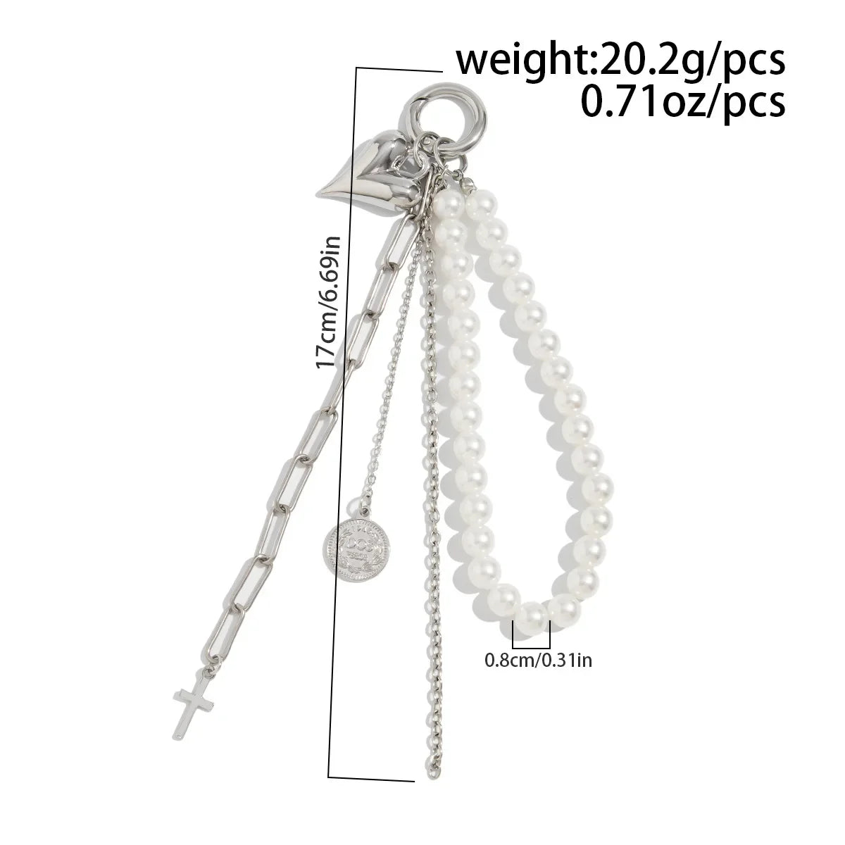 2025 New Pearl Beadeds Chain Keychain Ccb Peach Heart Bead Bag Chain Pendant Jewelry Accessories Daily Wear Keychain Gifts
