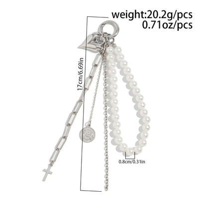 Pearl Bead Chain Keychain Peach Heart Bead Bag Pendant