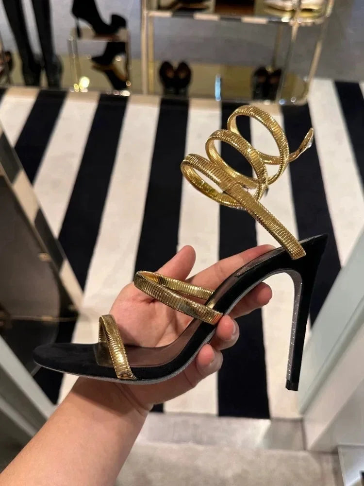 Eilyken Summer Street Style Ankle Strap Open Toe Narrow Band Women Sandals Thin High Heels Stripper Sexy Banquet Shoes