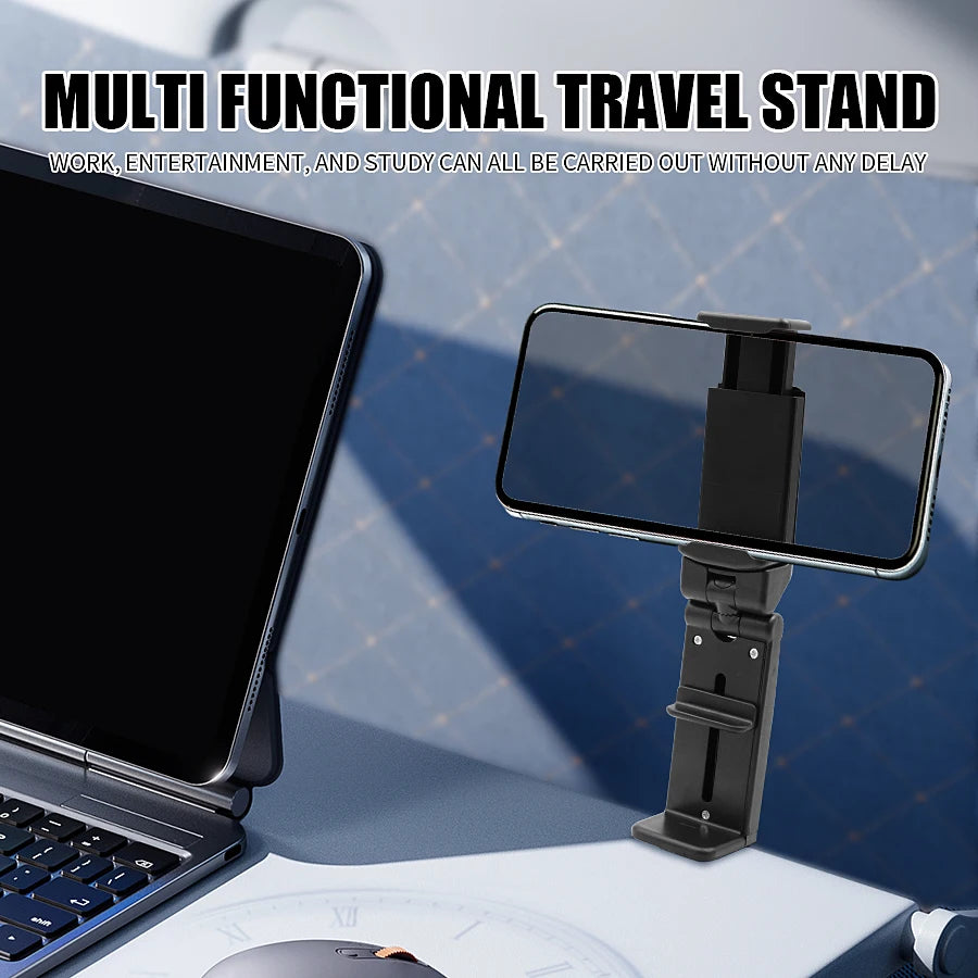 Foldable Adjustable Airplane Phone Holder Stand  Portable Travel Desk for Flight  Train and Car Seats  Rotatable Selfie Capable