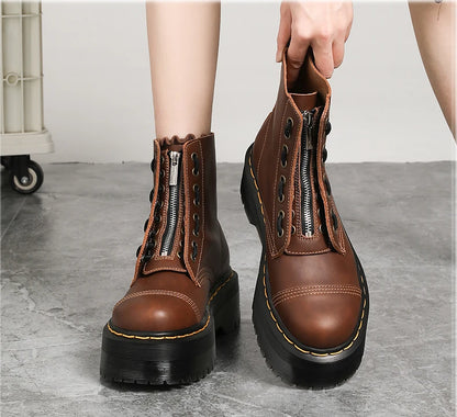 Men's Leather Boots Waterproof Ankle Outdoor Work Motorcycle