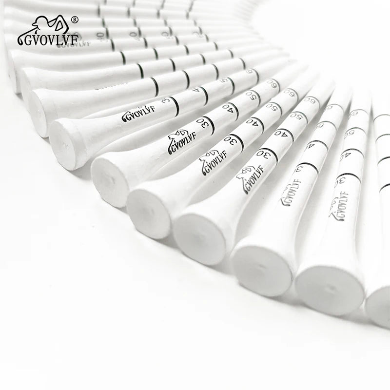 50 Pieces Bamboo Golf Degree Scale Tees 83mm Reduce Friction Side Spin Golf Tees White and Black Adjustable Depth