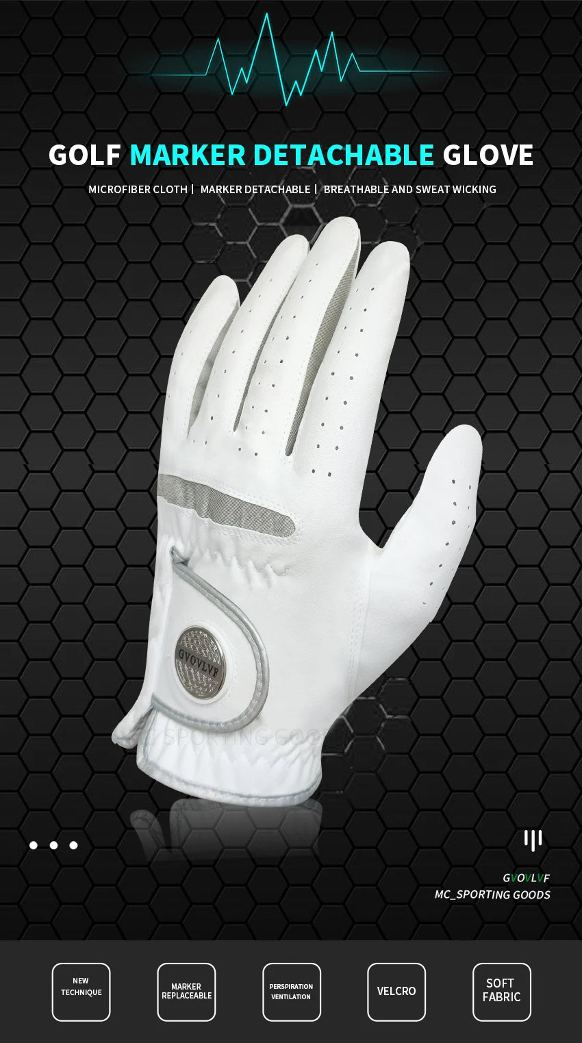 1pc Men's Golf Glove Micro Soft Fabric Breathable Golf Gloves With Magnetic  Marker Replaceable White Glove