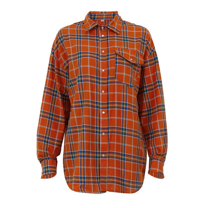 Oversized Plaid Shirt For Women Long Sleeve Button-Down Korean Style