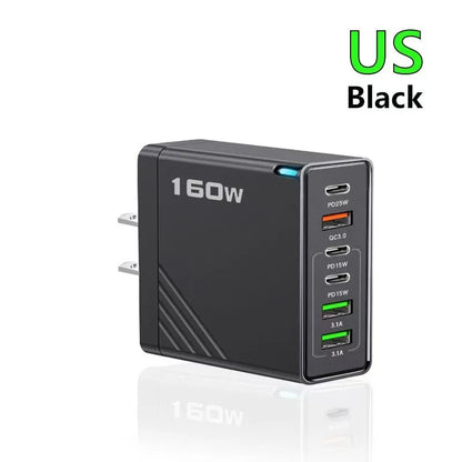 160W 6-Port USB Type-C Fast Charger With EU US UK Plug