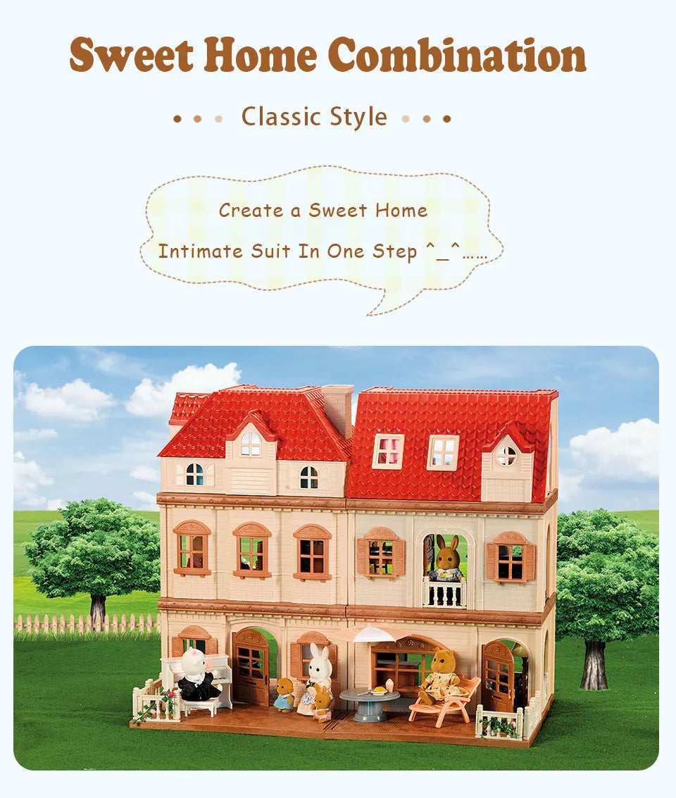 1/12 Dollhouse Furniture Family House Villa Simulate Forest Rabbit Animal Family Miniature Scene Toy Display Furniture Toy Gift