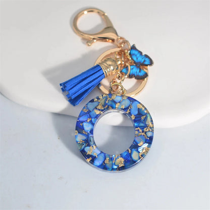 AZ Letter Keychain With Blue Stone And Butterfly Tassel Pendant