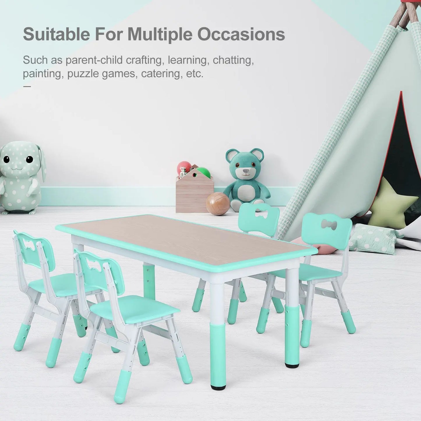 Kids Table and 4 Chairs Set, Height Adjustable Toddler Table and Chair Set, Graffiti Desktop, Non-Slip Legs, Children Multi-Acti